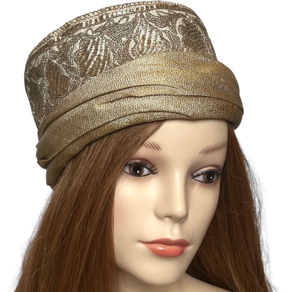Vintage Accessories - Vintage Pillbox Hat Gold Wedding Hat Formal Mid Century Headpiece Jackie 50s 60s